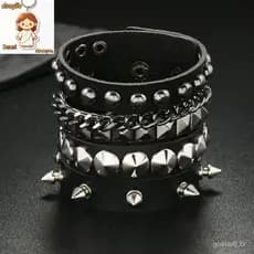Pulseira de couro PU estilo gótico punk, única para festas de Halloween e Natal.