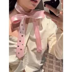 Gravata de coração rosa Original feminina elegante y2k lenço de seda estreito cinto de menina quente