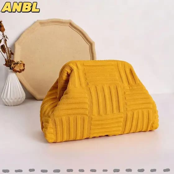 Bolsa De Maquiagem ANBL , Mão Versátil Com Textura De Malha Clutch Feminina De Cor Sólida De Grande Capacidade