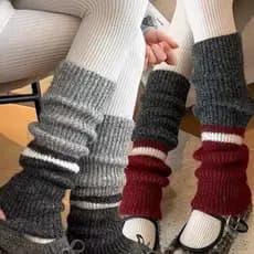 Polainas De Malha Quente De Inverno – Para Mulheres , Meninas , Roupas De Rua Meias Listradas Grossas Capa Elástica Conf