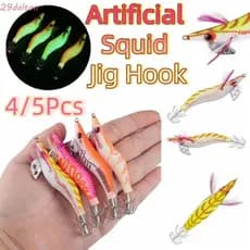 DALTON 4/5 Unidades Isca De Pesca De Lula Luminosa , Olhos 3D Iscas Artificiais Duráveis , Gancho De Gabarito Artificial
