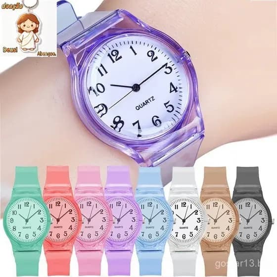 Relógio de Quartzo Transparente para Mulheres, Relógio de Silicone para Meninas, Fofo, Colorido, Casual