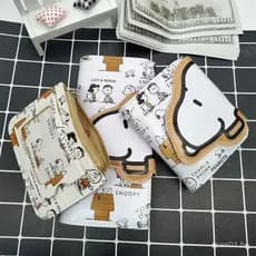 Carteira Fofa Snoopy Longa e Curta para Meninas, Carteira de Moeda em PU com Coração, Estilo Dobrável de Carteira Fofa S
