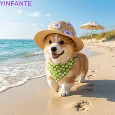 Chapéu De Proteção Solar Para Cães YINFANTEWN , Palha Animais De Estimação Com Detalhes Florais Respiráveis Pescador