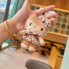 Desenhos animados couro preto leopardo impressão saia KT chaveiro pingente boneca menina saco pingente boneca