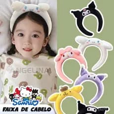 Tiara de Pelúcia Lavável e Fofa Estilo Sanrio Kuromi/Cinnamoroll para Cuidados com a Pele e Cosméticos