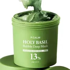 P.CALM Holy Basil Bubble Deep Mask – Máscara de Argila Coreana com Manjericão e Água Carbonatada para Limpeza de Poros e