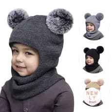 LIAYING Lenço De Chapéu De Peça Única , Chapéus Balaclava Infantis Fofos , Bolas Duplas , Proteção De Ouvido , Boné De L