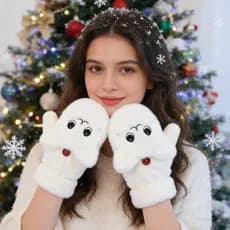 TKEY Luvas Femininas De Pelúcia Gato Coelho Flip Sem Dedos Meio Dedo Térmicas Macias Forradas De Lã Grossa Quente Invern