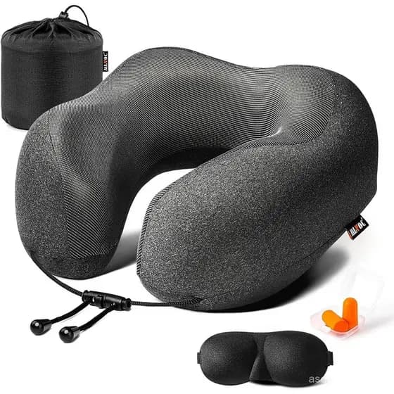 Almofada de Pescoço MLVOC para Viagens, Almofada de Pescoço 100% Pura Aprimorada para Voo de Avião, Capa Respirável e La