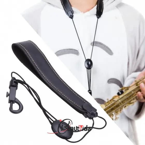 Ts + Correia De Pescoço De Couro Sintético Ajustável Para Saxofone Sax Com Fecho De Gancho