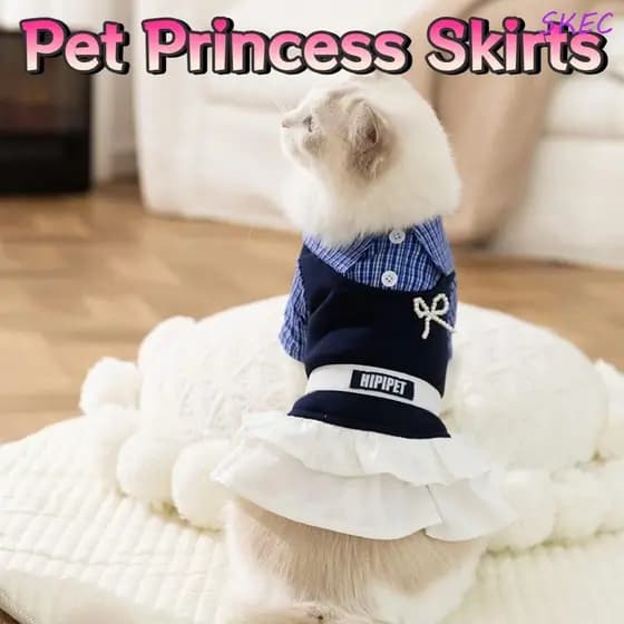 SKEC Vestido Com Laço Para Gato , Fofo Gola De Camisa Cachorro , Estilo Formal , Macio E Respirável , Roupas De Verão An