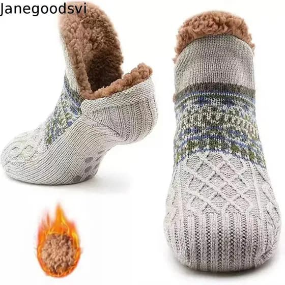 JANEGOODSVI 1 Par De Meias Quentes , Fofas E Grossas Para Chão De Pelúcia Antiderrapantes Inverno , Mulheres Homens