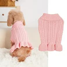 Inverno Roupas Para Animais De Estimação Cor Pura Elástico 3D Floral Borda Colar Cão Camisola Saia Estilo Britânico