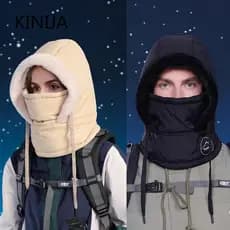 Gorro de Pelúcia Quente, Gorro Grosso para Exterior, Cachecol à Prova de Vento de Peça Única, Cobertura de Lã CK1J