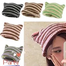 Gorro Japonês Para Festa , Unissex , Fofo , Orelhas De Gato , Pulôver Pontiagudo , Chapéus Femininos , Boné De Lã De Mal