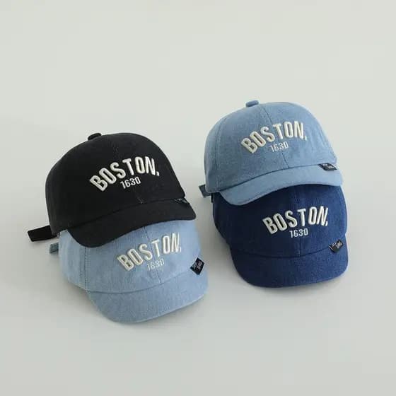 Boné de Denim LYNDON, Boné de Beisebol Azul com Aba Curta, Boné Infantil Moderno Estilo Hip Hop para Bebês de 1 a 3 Anos