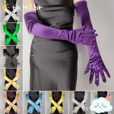 Luvas Longas de Cetim para Chuva, 55CM, Luvas de Proteção Solar em Cores Vibrantes para Dirigir, Luvas para Vestido de N