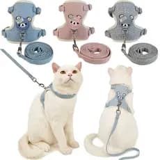 Conjunto de Coleira e Guia para Animais de Estimação com Design de Urso Fofo, Ajustável e Confortável, para Gatos Pequen