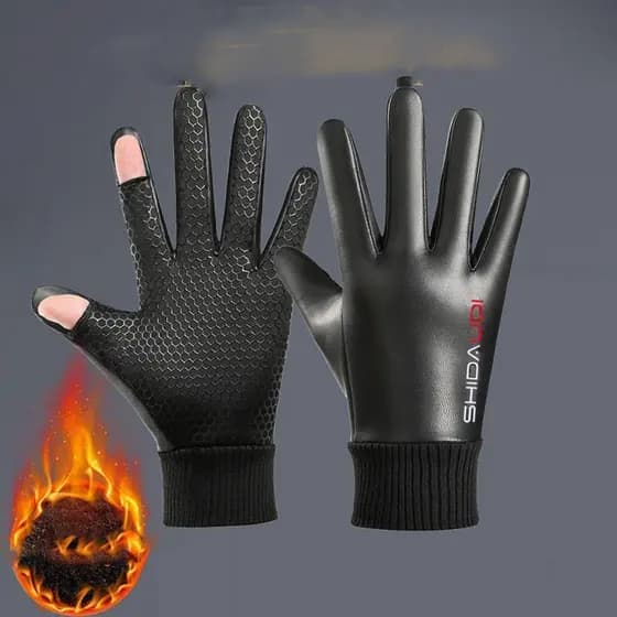 Luvas de Couro PU Quentes para Homens LYNDON, 1 Par de Luvas Curtas de Meio Dedo para Dirigir e Pescar CMT0
