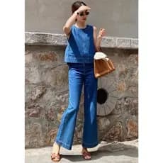Colete jeans azul terno feminino estilo verão série sal luz maduro treinamento temperamento roupas femininas irmã real f