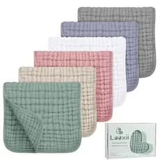 Panos de Arroto Looxii em Musselina 100% Algodão, Grandes 20''x10'', Extra Macios e Absorventes, Pacote com 6 Panos de A