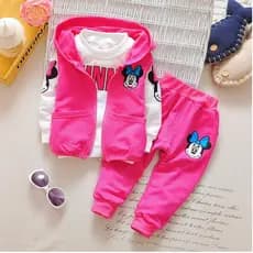Novo Conjunto Infantil Minnie Mickey, Roupas de Bebê da Moda, Top + Camiseta + Calças, 3 Peças TNVF