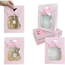 Muimurex 24 unidades de Sacos de Papel Kraft Mini Rosa com Janela Transparente, 4,7x2,4x6,2 Polegadas, Sacos de Presente