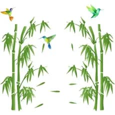 Adesivo de Parede com Tema de Floresta de Bambu, Planta Verde Natural com Pássaros Voadores, Adesivos de Parede 36x34 po