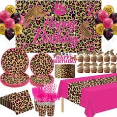 Decorações de Aniversário com Estampa de Guepardo, para 20 Convidados, Decorações de Aniversário Rosa com Tema de Guepar