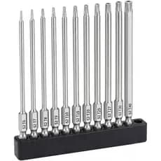 11 Piece Security Torx Bit Set (T6-T40), 1/4 Inch Hex Shank S2 Steel Magnetic Tamper Proof star screwdriver bit set 4" L