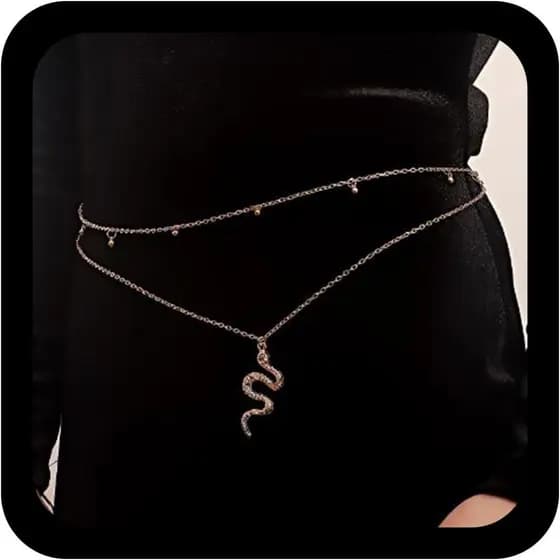 Cinto de Cintura Dourado com Corrente Estilo Cobra para Mulheres |   Corrente de Miçangas em Camadas para a Barriga, Cor