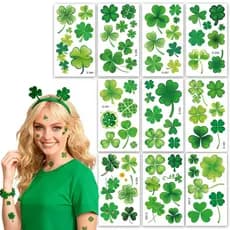 Tatuagens Temporárias e Adesivos Faciais de Shamrock para o Dia de São Patrício, Designs de Trevo à Prova d'Água para Le