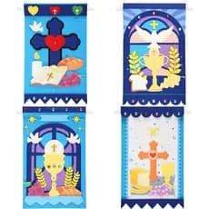HunnmingRe 4 Conjuntos de Banners para Primeira Comunhão 9 x 14 Polegadas, Kits de Banners de Feltro para Primeira Comun