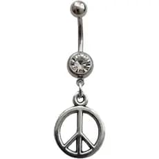 Piercing de Umbigo com Pingente de Símbolo da Paz em Aço Inoxidável 14G, Estilo Hippie para Mulheres