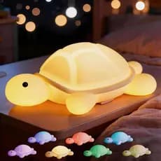 Turtle Night Light, Sea Turtle Gifts, Cute Soft Silicone Squishy LED Lamp with 7 RGB Colors, Dimmable, Timer, Touch Cont