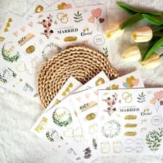 4 Folhas de Adesivos para Celebração de Casamento para Scrapbooking de Noivas, Adesivos de Casamento Autoadesivos à Prov