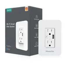 Tomada de Parede Inteligente MoesGo com USB, Tomada WiFi com 2 Saídas de 15 Amp com Controle Dividido, Controle Remoto v