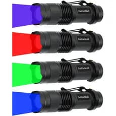Lanternas de 4 Cores Incluindo Luz Vermelha, Verde, Azul e Preta, Lanterna LED de Caça com 3 Modos de Zoom, Pacote com 4