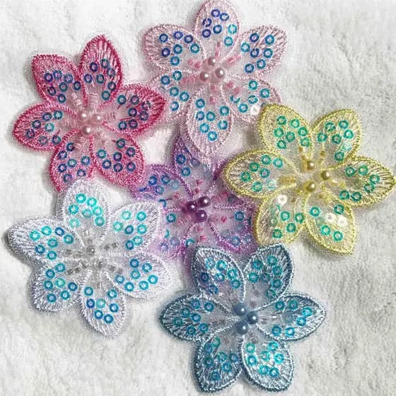 Minason Apliques de Flores em Renda: 6 Peças de Apliques de Flores de Sakura com Lantejoulas em Cores Variadas para Cost