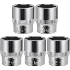 Jogo de 5 Soquetes Rasos de 19mm, Encaixe de 3/8 Polegadas, 6 Pontas, Resistência à Corrosão, Compatível com Chaves de C