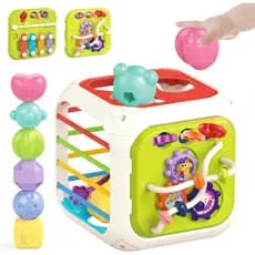 MINGKIDS Cubo de Atividades Sensoriais Montessori 7 em 1 para Bebês, Brinquedos de Classificação de Formas para Aprendiz