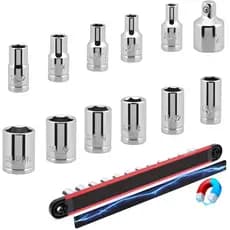 Conjunto de 12 Peças de Soquetes Padrão SAE com Encaixe de 1/4" de 5/32" a 9/16" com 1 Peça de Organizador Magnético em