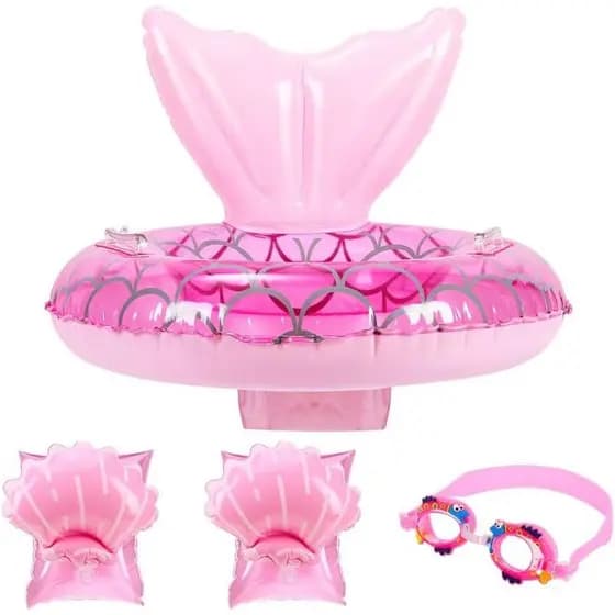 Leitee Conjunto de 3 Flutuadores de Piscina para Bebês com Tema de Sereia, com Assento e Alça, Boia de Piscina para Cria