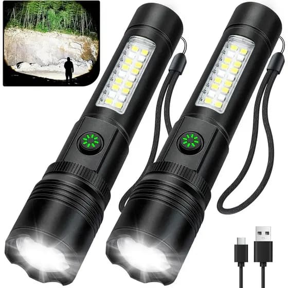 Lanterna Recarregável de Alta Luminosidade, 99.000 LM, Lanterna LED Brilhante, Lanterna Recarregável USB e Lanterna Port