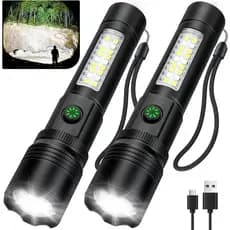 Lanterna Recarregável de Alta Luminosidade, 99.000 LM, Lanterna LED Brilhante, Lanterna Recarregável USB e Lanterna Port