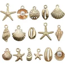 16 Peças de Charms de Praia, Pingentes de Verão em Liga de Estrela-do-mar, Conchas e Bivalves para Fabricação de Joias,