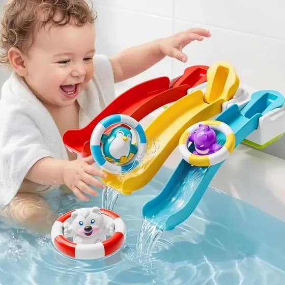 iPlay, iLearn Brinquedos de Banho para Bebês de 1 a 3 Anos, Conjunto de Brinquedos para Banheira e Chuveiro, Animais Flu