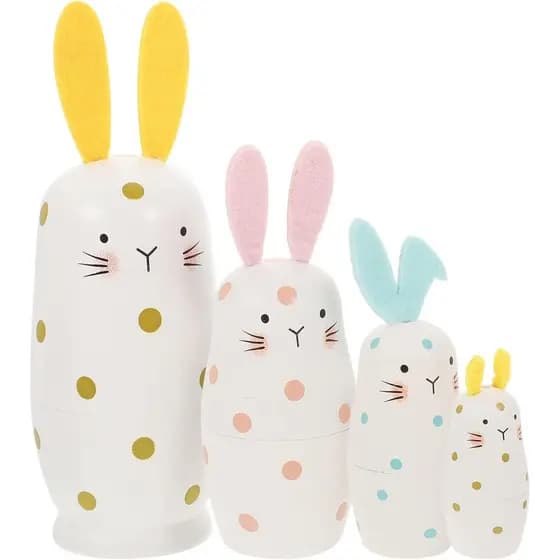 TOYANDONA Bonecas Russas Empilháveis - 4 peças de Bonecas Matryoshka de Madeira, Coelhinhos, Ovos de Páscoa, Brinquedos