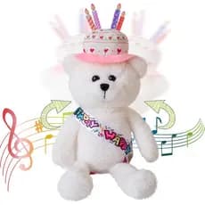 Urso de Pelúcia Dançante e Cantante para Presentes de Aniversário, Brinquedos de Pelúcia Interativos Musicais com Chapéu